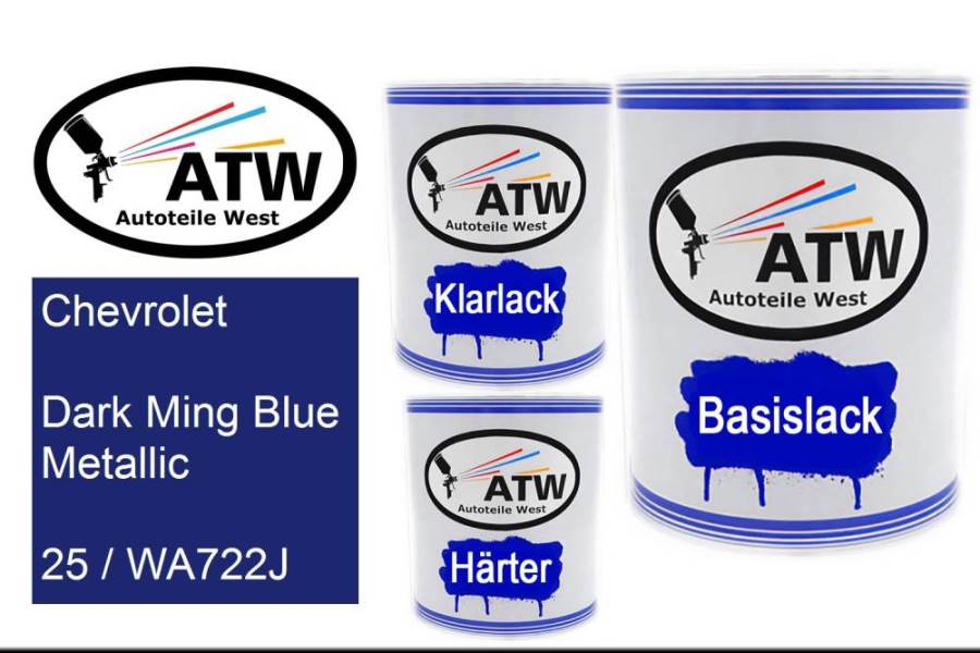 Chevrolet, Dark Ming Blue Metallic, 25 / WA722J: 1L Lackdose + 1L Klarlack + 500ml Härter - Set, von ATW Autoteile West.